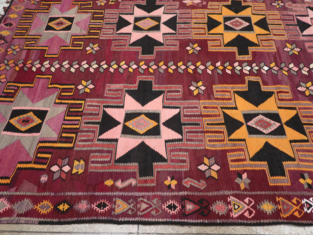 Vintage Turkish Flatweave Kilim Large Room Size Carpet, No.31831 - Galerie Shabab