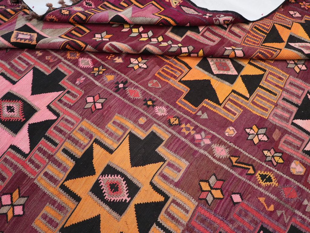 Vintage Turkish Flatweave Kilim Large Room Size Carpet, No.31831 - Galerie Shabab