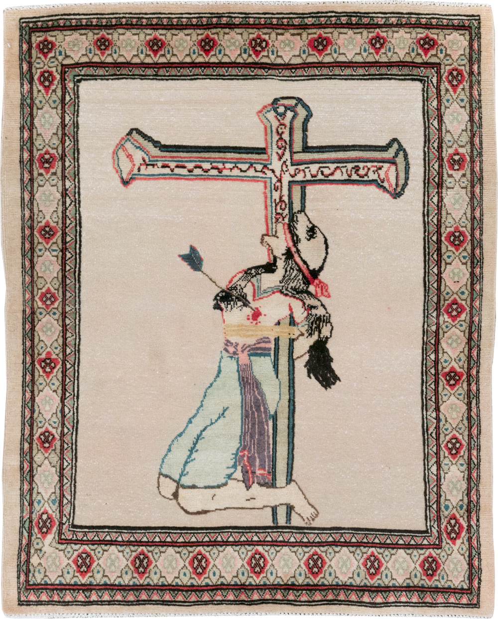 Vintage Persian Tabriz Souf Pictorial Throw Rug, No.31834 - Galerie Shabab