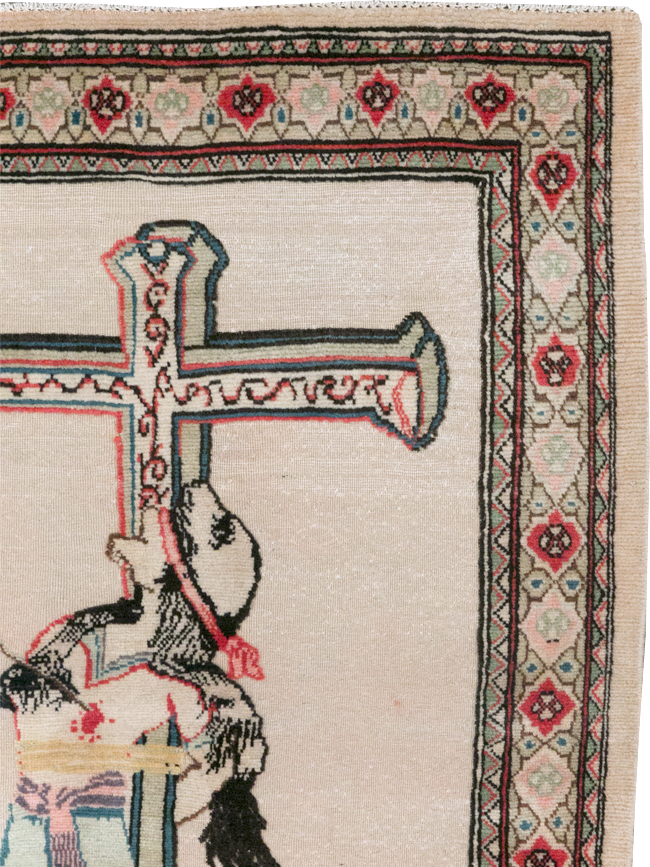 Vintage Persian Tabriz Souf Pictorial Throw Rug, No.31834 - Galerie Shabab