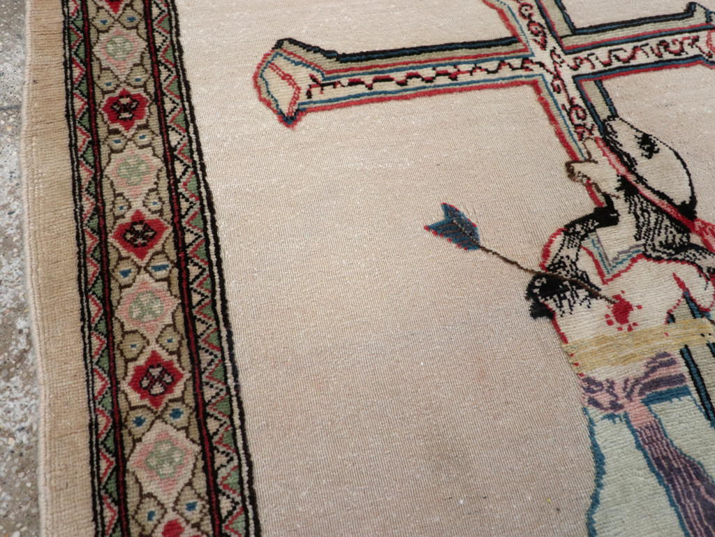 Vintage Persian Tabriz Souf Pictorial Throw Rug, No.31834 - Galerie Shabab