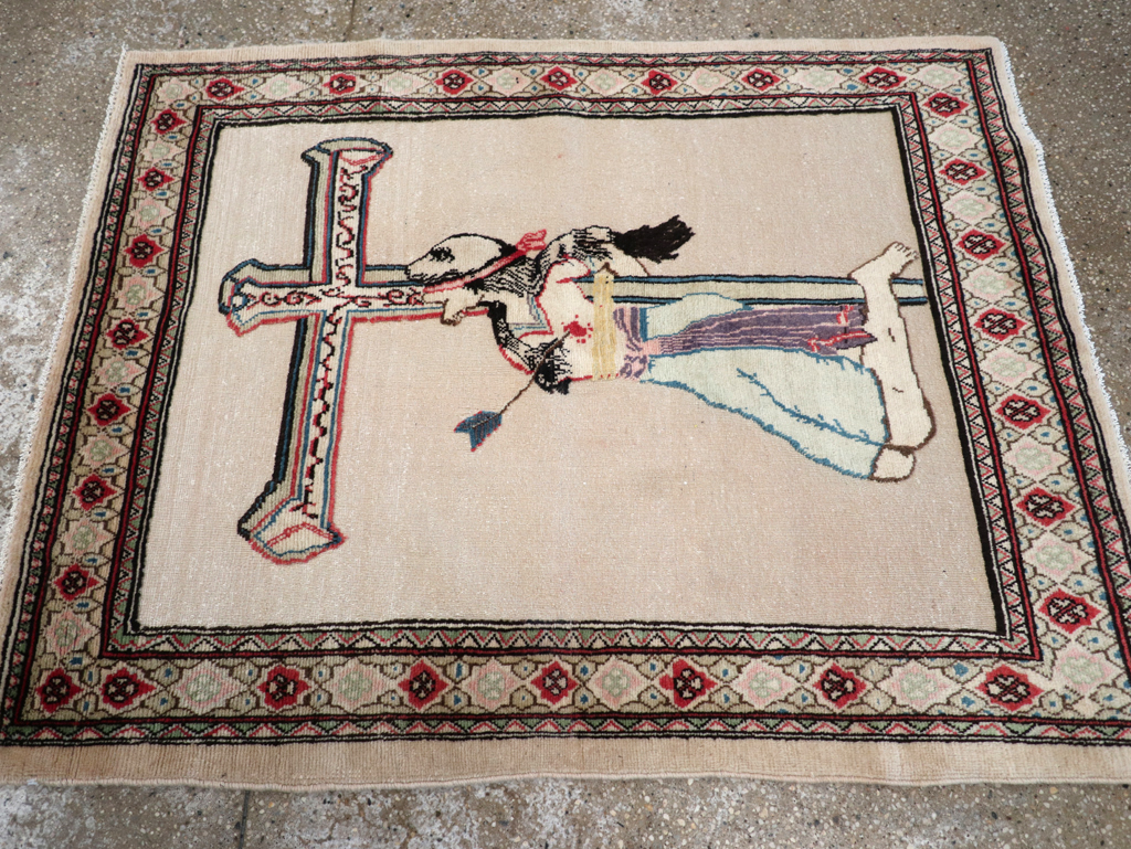 Vintage Persian Tabriz Souf Pictorial Throw Rug, No.31834 - Galerie Shabab