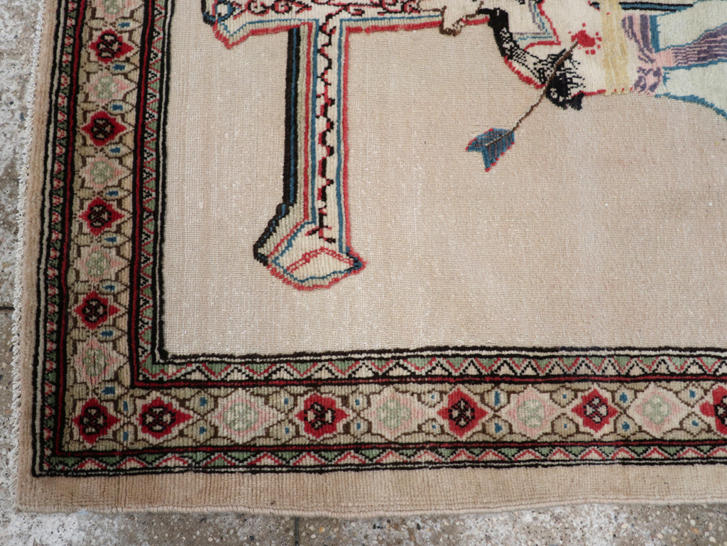 Vintage Persian Tabriz Souf Pictorial Throw Rug, No.31834 - Galerie Shabab