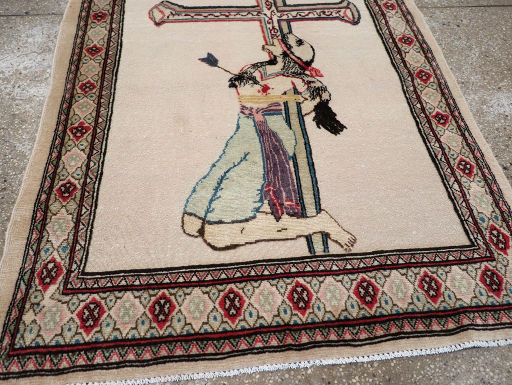 Vintage Persian Tabriz Souf Pictorial Throw Rug, No.31834 - Galerie Shabab
