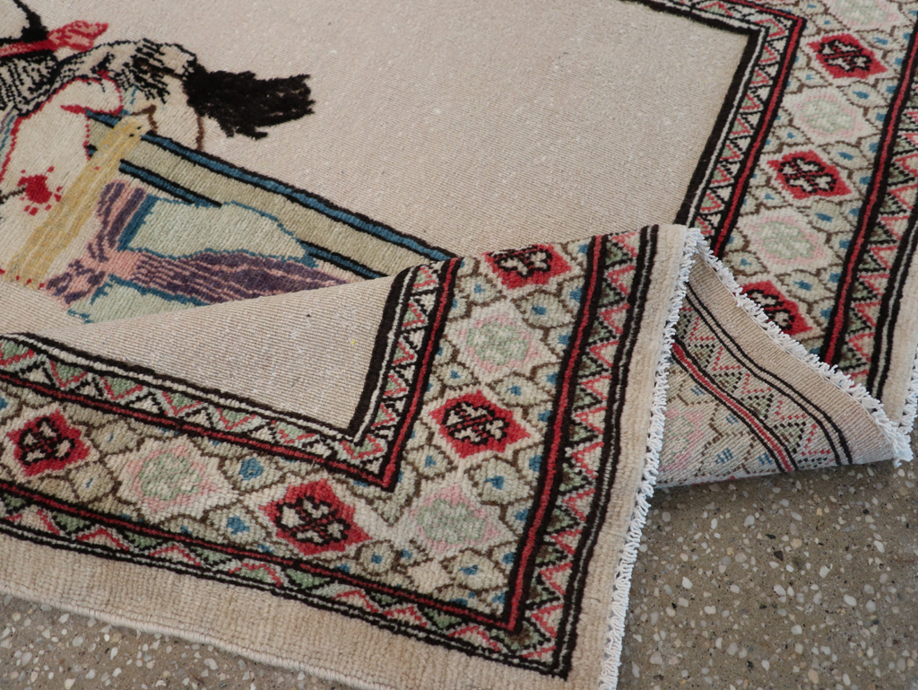 Vintage Persian Tabriz Souf Pictorial Throw Rug, No.31834 - Galerie Shabab