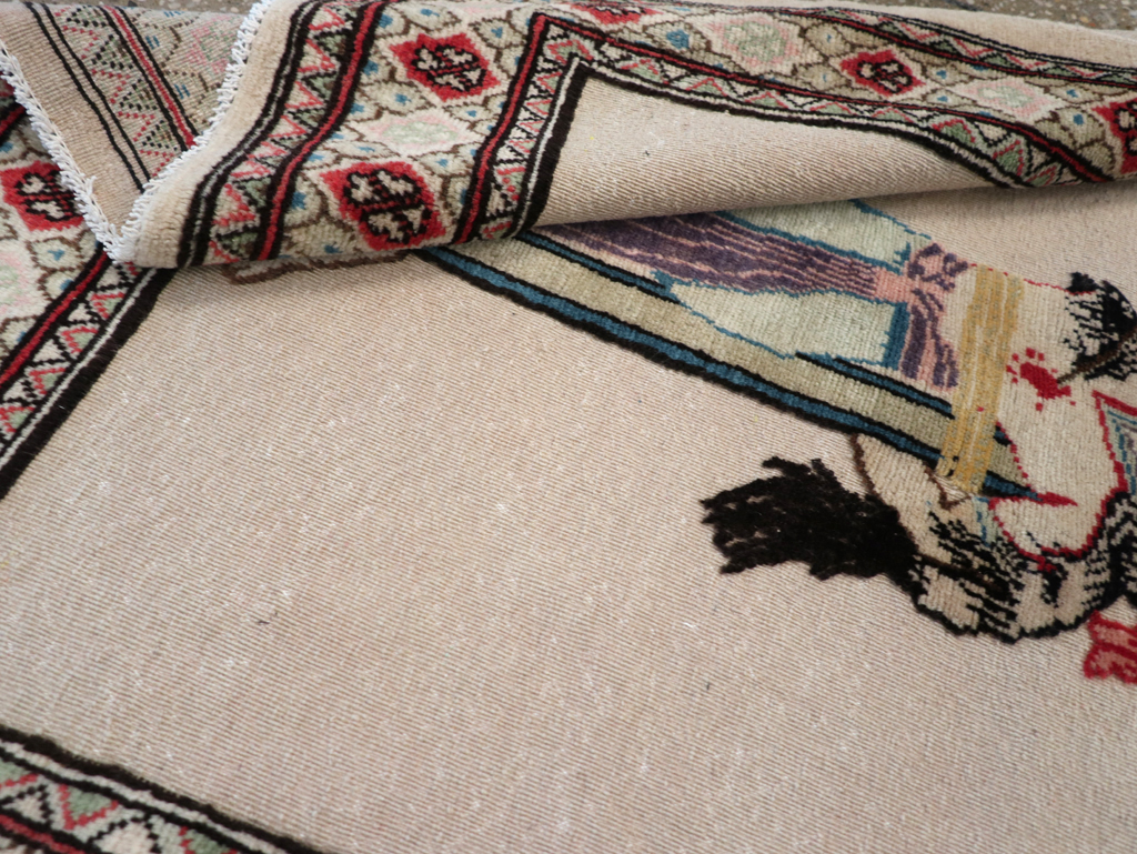 Vintage Persian Tabriz Souf Pictorial Throw Rug, No.31834 - Galerie Shabab