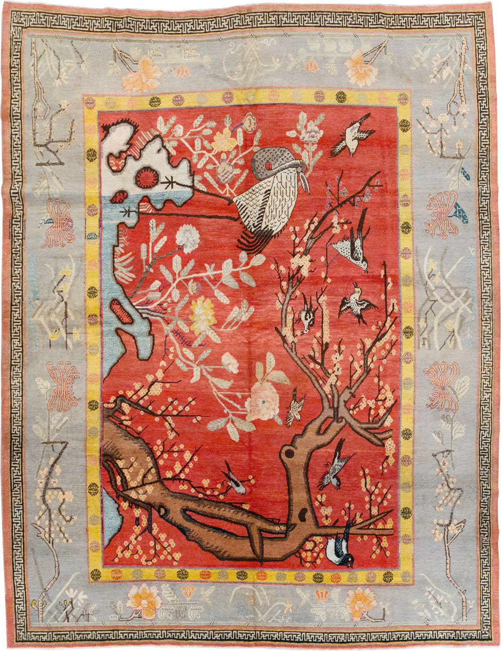 Antique East Turkestan Pictorial Khotan Small Room Size Carpet, No.31844 - Galerie Shabab