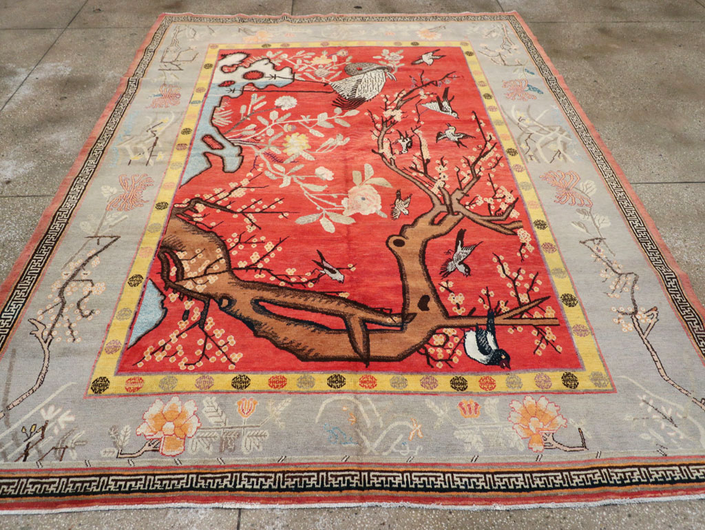 Antique East Turkestan Pictorial Khotan Small Room Size Carpet, No.31844 - Galerie Shabab