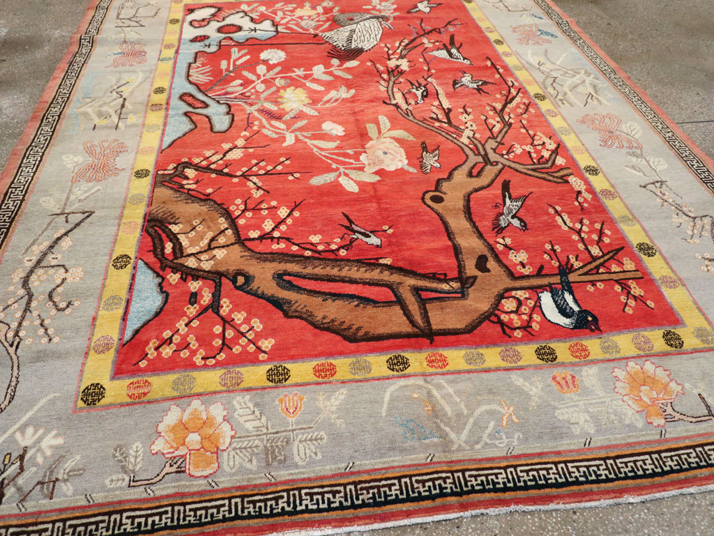 Antique East Turkestan Pictorial Khotan Small Room Size Carpet, No.31844 - Galerie Shabab