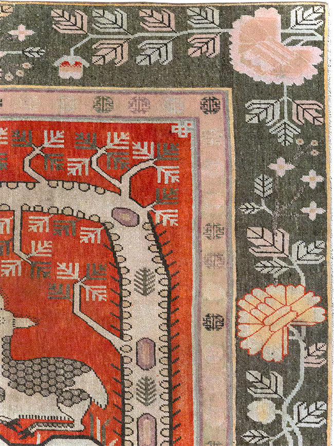 Vintage East Turkestan Khotan Pictorial Accent Carpet, No.31880 - Galerie Shabab