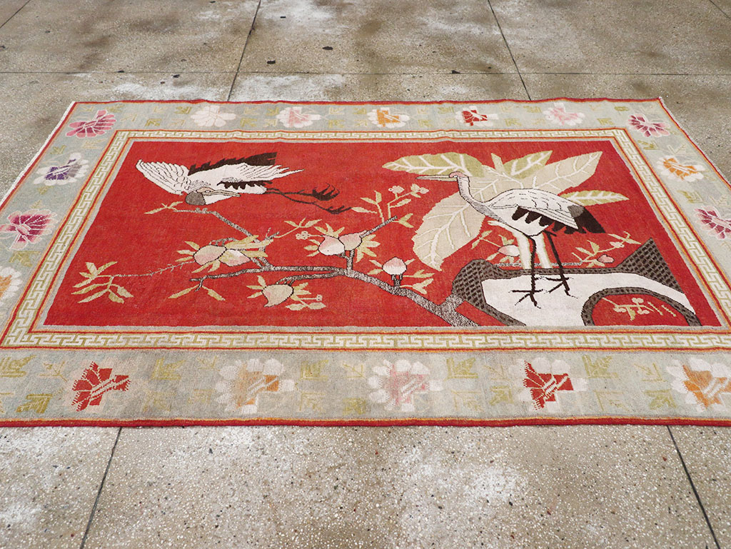 Antique East Turkestan Khotan Pictorial Accent Rug, No.31881 - Galerie Shabab