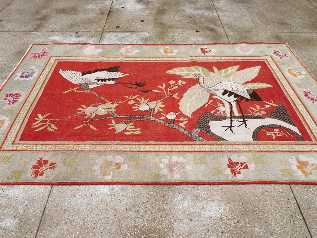 Antique East Turkestan Khotan Pictorial Accent Rug, No.31881 - Galerie Shabab