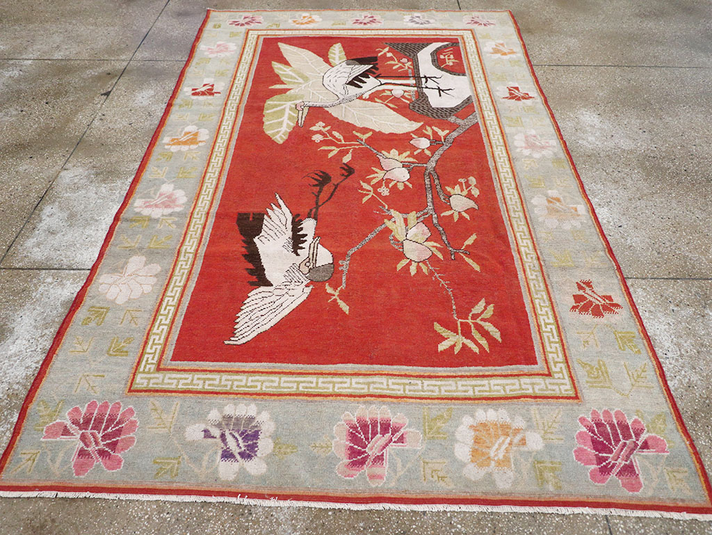 Antique East Turkestan Khotan Pictorial Accent Rug, No.31881 - Galerie Shabab