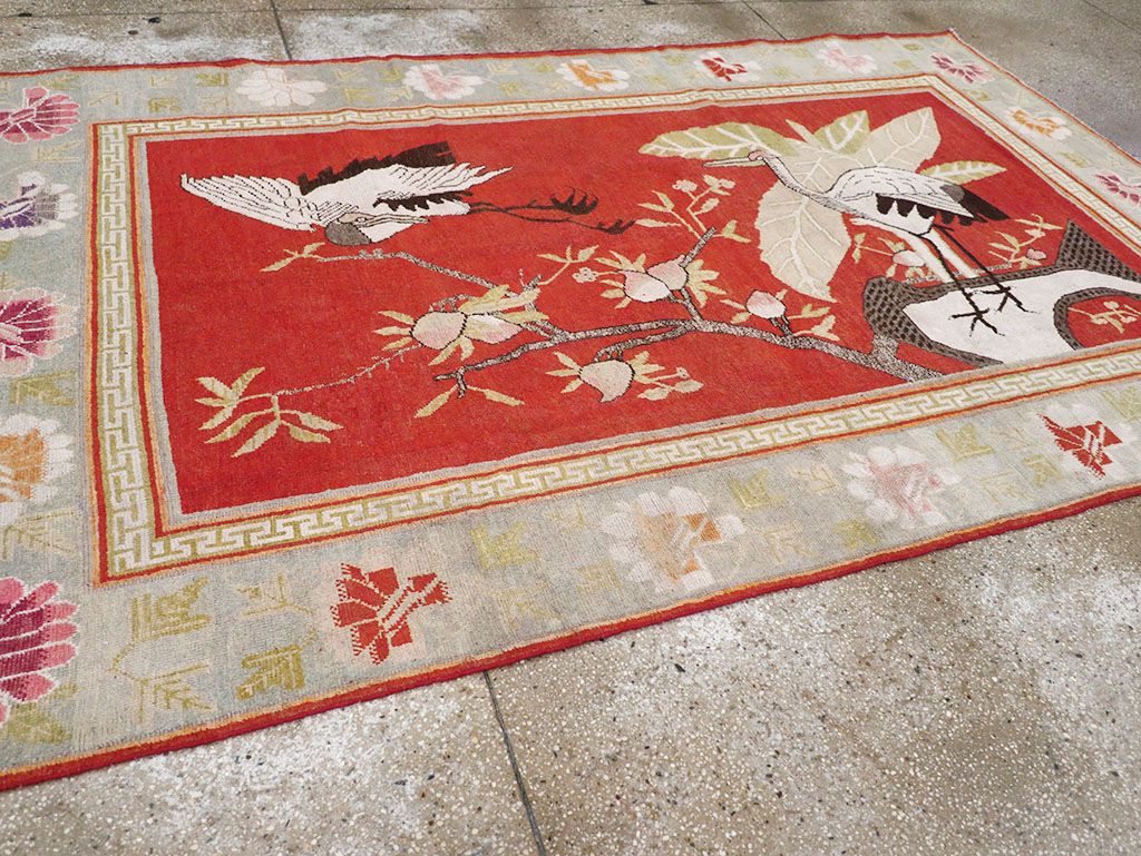 Antique East Turkestan Khotan Pictorial Accent Rug, No.31881 - Galerie Shabab