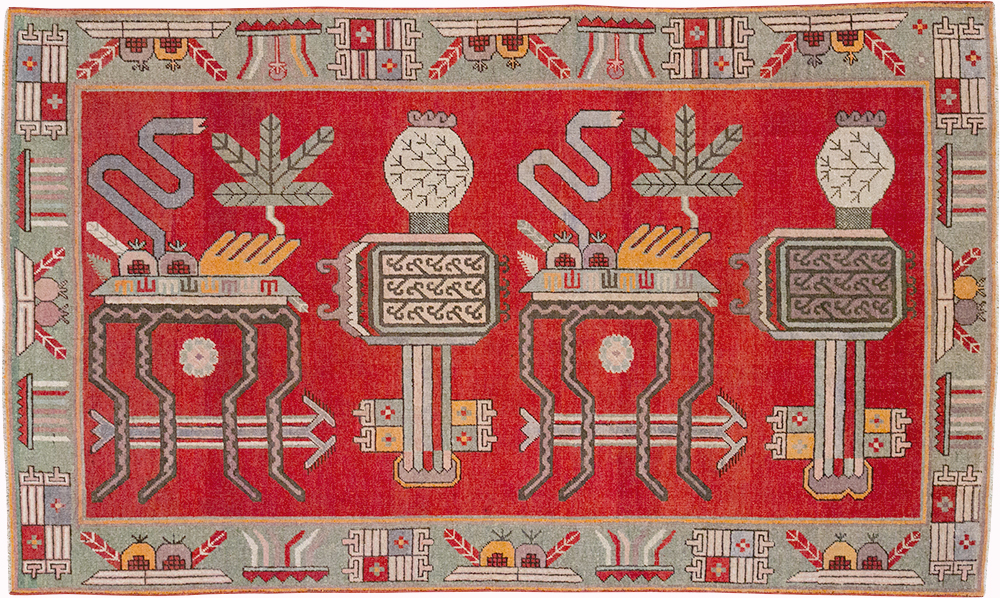 Antique East Turkestan Khotan Pictorial Accent Rug, No.31883 - Galerie Shabab