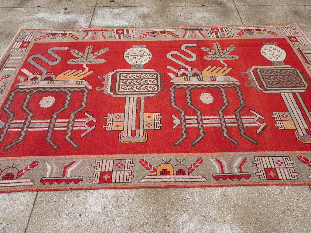 Antique East Turkestan Khotan Pictorial Accent Rug, No.31883 - Galerie Shabab