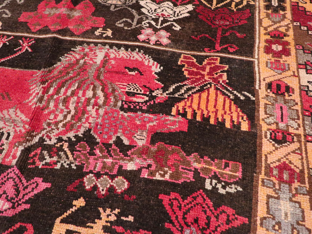 Vintage Turkish Anatolian Square Pictorial Accent Carpet, No.31908 - Galerie Shabab