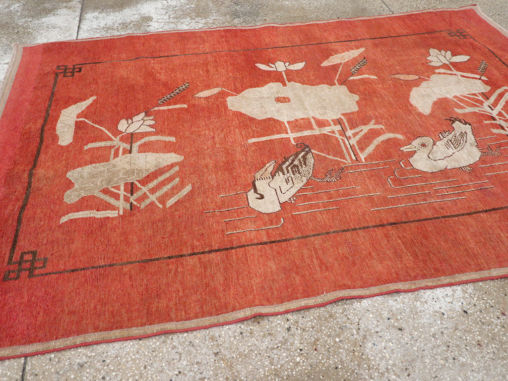 Antique East Turkestan Khotan Pictorial Accent Rug, No.31913 - Galerie Shabab