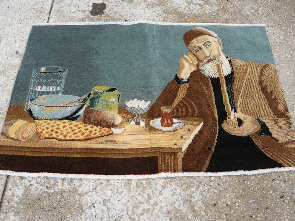 Vintage Persian Tabriz Pictorial Throw Rug, No.32035 - Galerie Shabab