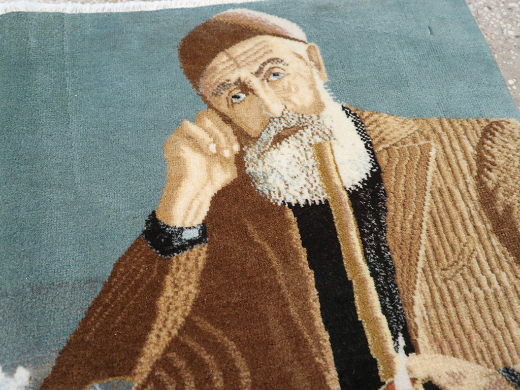 Vintage Persian Tabriz Pictorial Throw Rug, No.32035 - Galerie Shabab