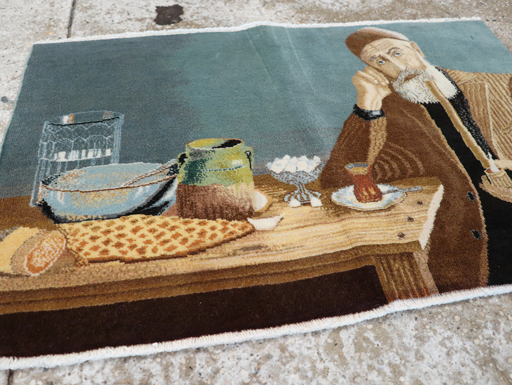 Vintage Persian Tabriz Pictorial Throw Rug, No.32035 - Galerie Shabab