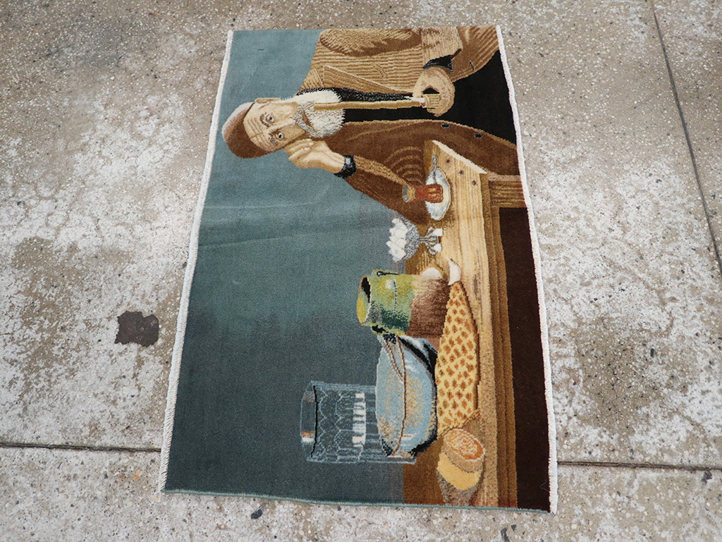 Vintage Persian Tabriz Pictorial Throw Rug, No.32035 - Galerie Shabab