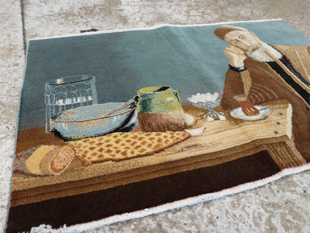 Vintage Persian Tabriz Pictorial Throw Rug, No.32035 - Galerie Shabab