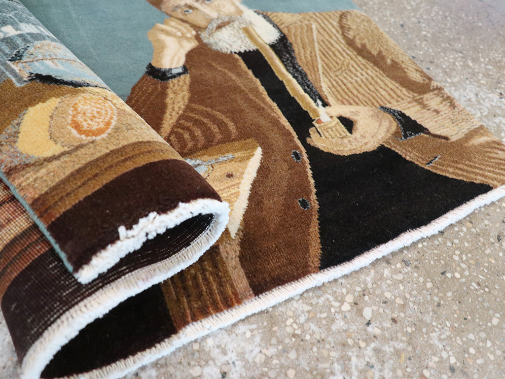 Vintage Persian Tabriz Pictorial Throw Rug, No.32035 - Galerie Shabab