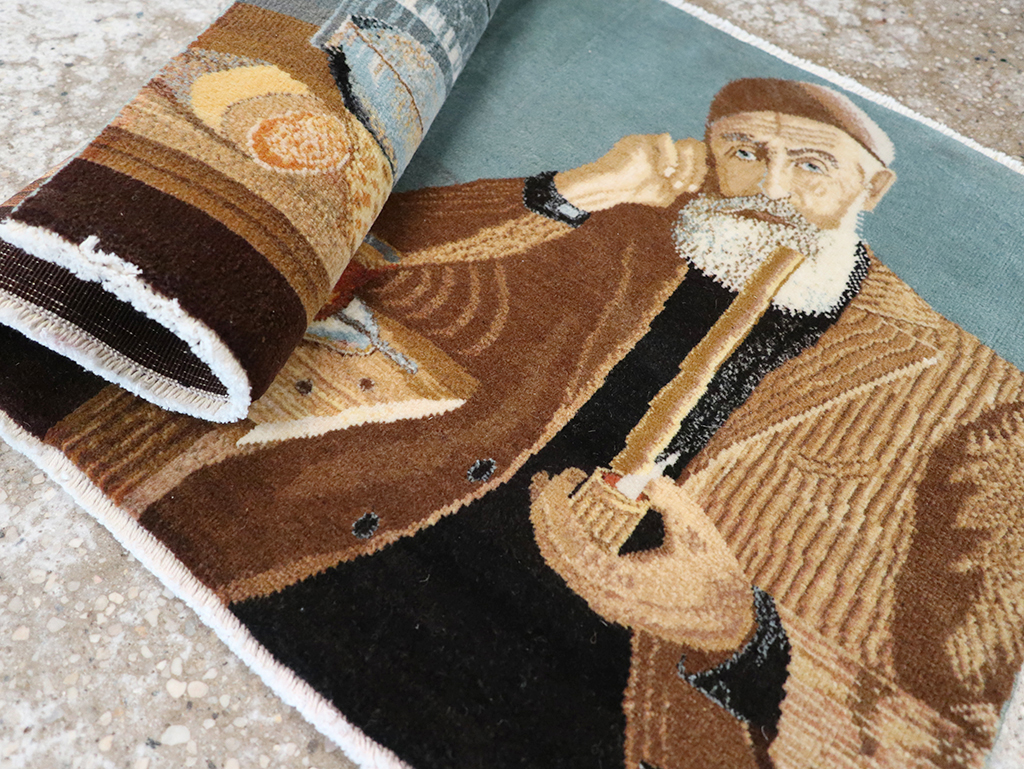 Vintage Persian Tabriz Pictorial Throw Rug, No.32035 - Galerie Shabab