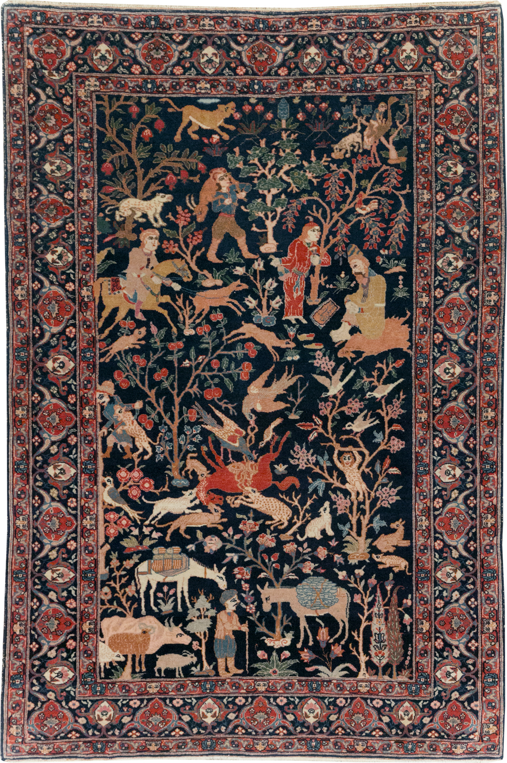 Antique Persian Tabriz Pictorial Accent Carpet, No.32075 - Galerie Shabab