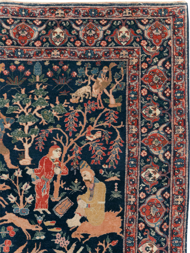 Antique Persian Tabriz Pictorial Accent Carpet, No.32075 - Galerie Shabab