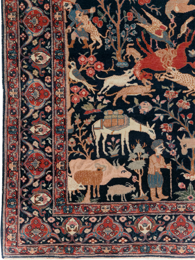 Antique Persian Tabriz Pictorial Accent Carpet, No.32075 - Galerie Shabab