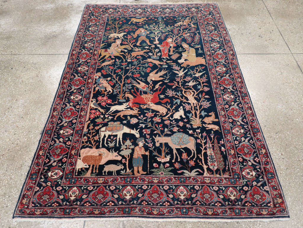 Antique Persian Tabriz Pictorial Accent Carpet, No.32075 - Galerie Shabab