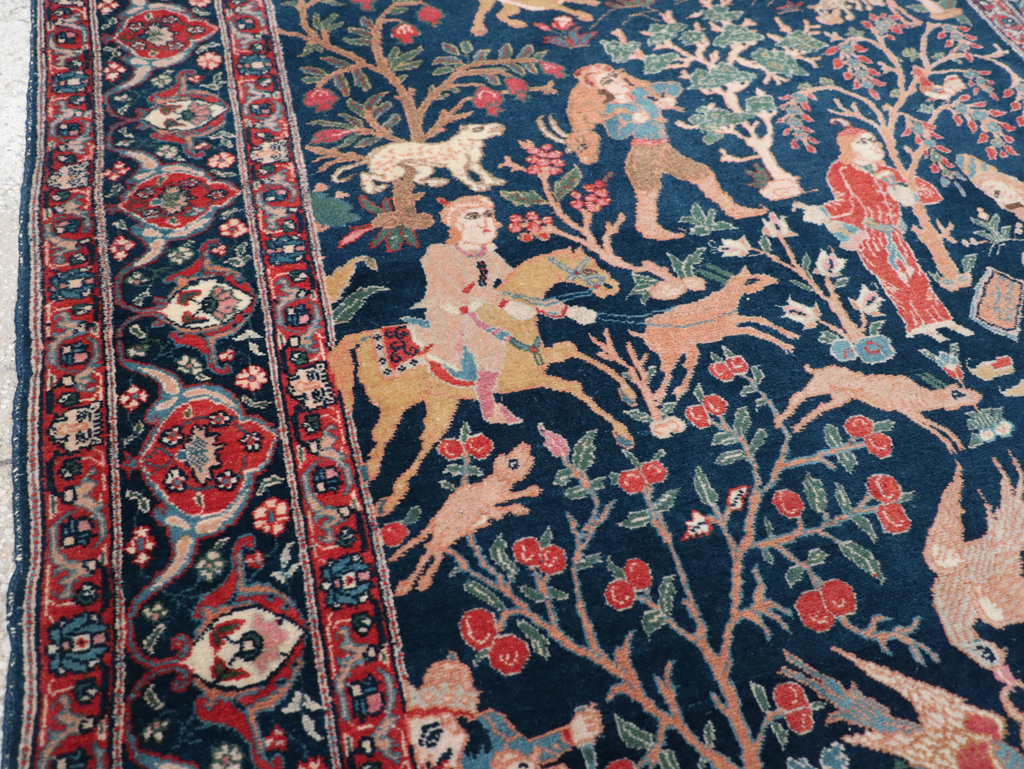 Antique Persian Tabriz Pictorial Accent Carpet, No.32075 - Galerie Shabab