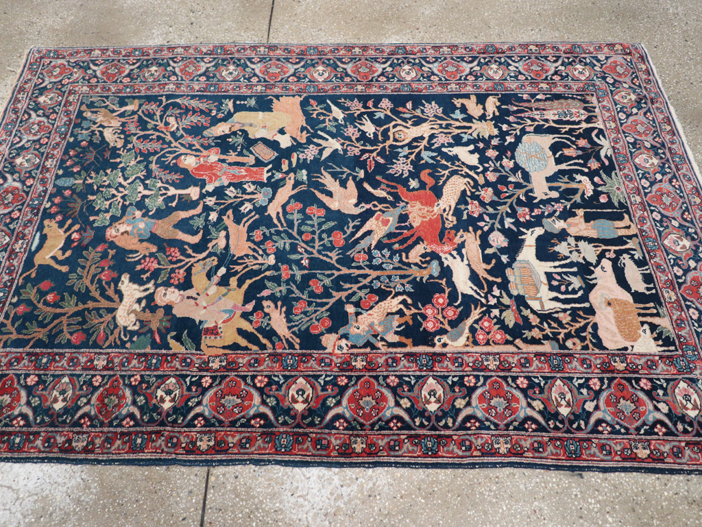 Antique Persian Tabriz Pictorial Accent Carpet, No.32075 - Galerie Shabab