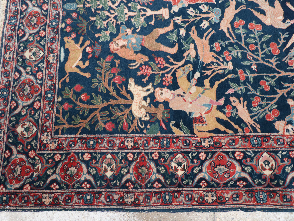 Antique Persian Tabriz Pictorial Accent Carpet, No.32075 - Galerie Shabab