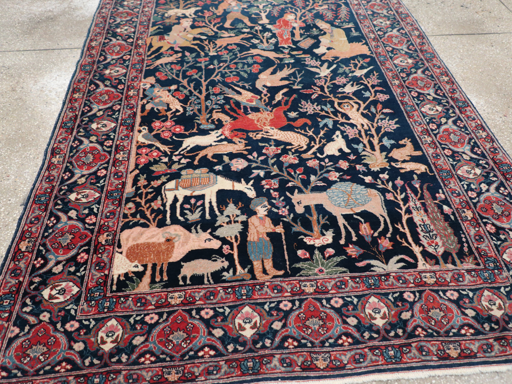 Antique Persian Tabriz Pictorial Accent Carpet, No.32075 - Galerie Shabab