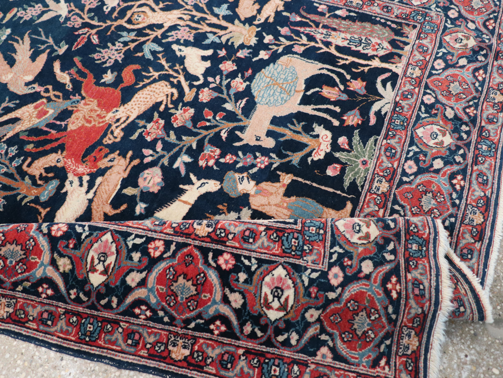 Antique Persian Tabriz Pictorial Accent Carpet, No.32075 - Galerie Shabab