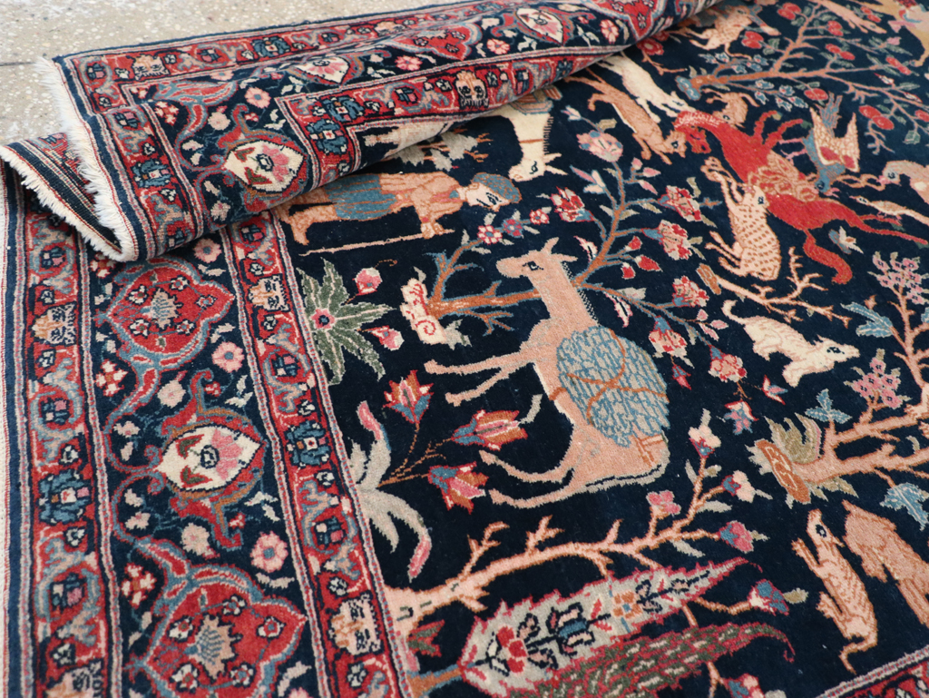 Antique Persian Tabriz Pictorial Accent Carpet, No.32075 - Galerie Shabab