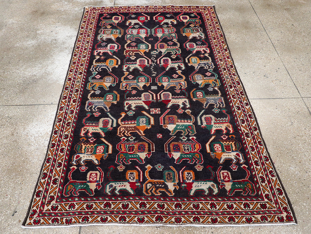 Vinatge Persian Shiraz Pictorial Accent Rug, No.32090 - Galerie Shabab