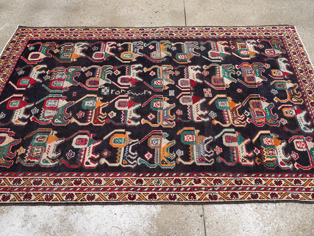 Vinatge Persian Shiraz Pictorial Accent Rug, No.32090 - Galerie Shabab