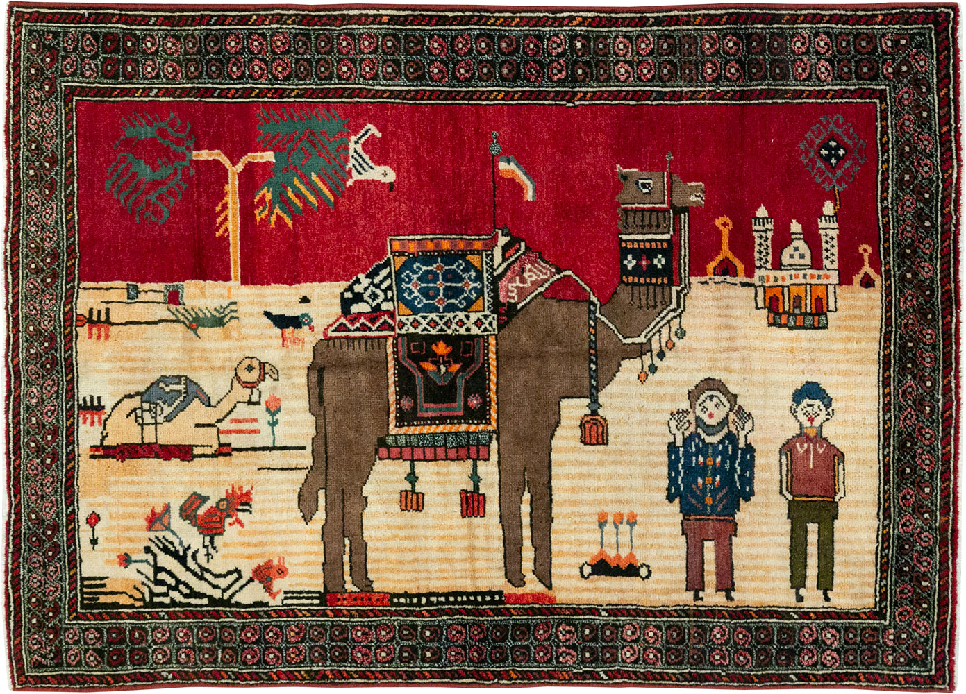 Vintage Persian Mashad Pictorial Rug, No.32098 - Galerie Shabab