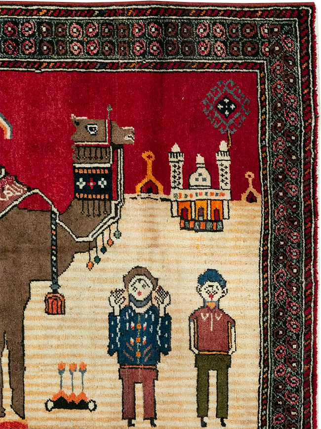 Vintage Persian Mashad Pictorial Rug, No.32098 - Galerie Shabab