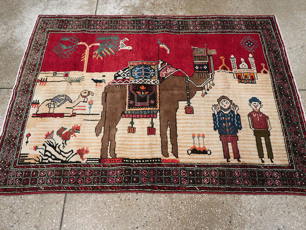 Vintage Persian Mashad Pictorial Rug, No.32098 - Galerie Shabab