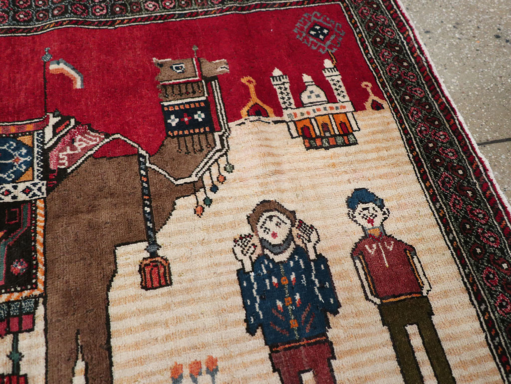 Vintage Persian Mashad Pictorial Rug, No.32098 - Galerie Shabab