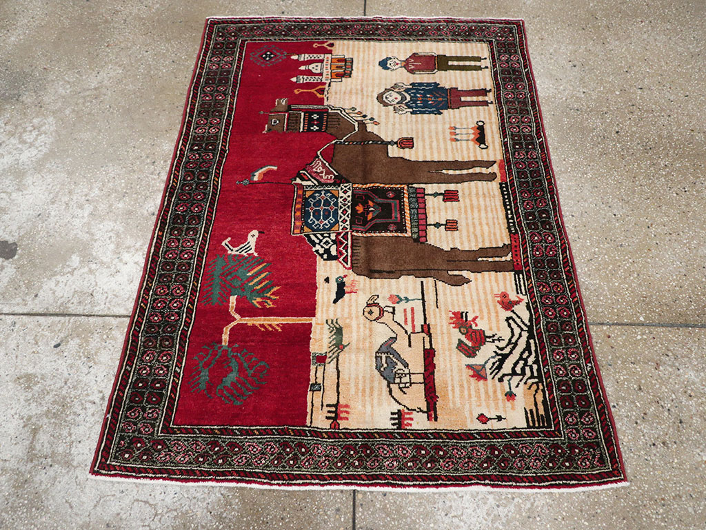 Vintage Persian Mashad Pictorial Rug, No.32098 - Galerie Shabab