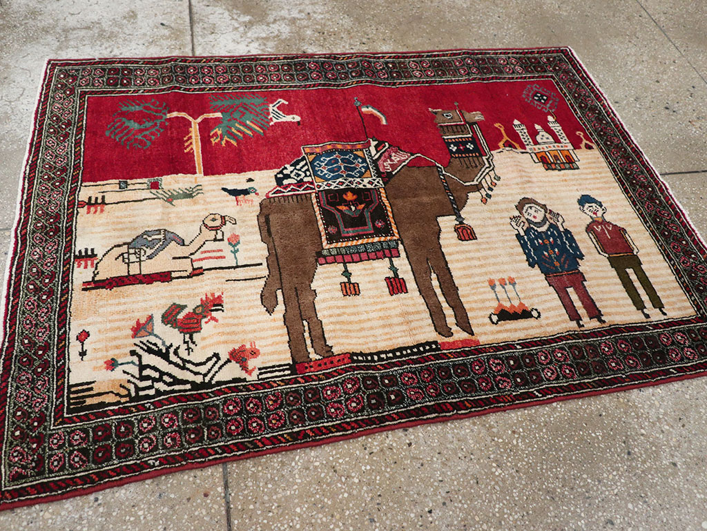 Vintage Persian Mashad Pictorial Rug, No.32098 - Galerie Shabab