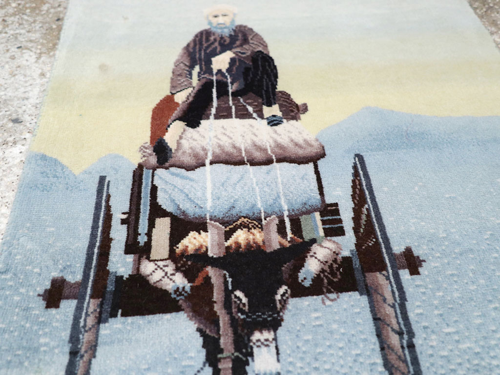 Modern Persian Tabriz Pictorial Throw Rug, No.32099 - Galerie Shabab