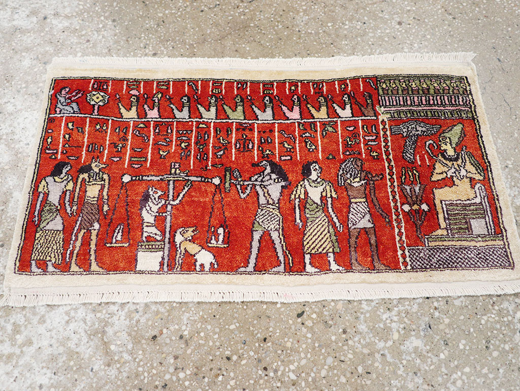 Vintage Persian Quom Pictorial Throw Rug, No.32102 - Galerie Shabab