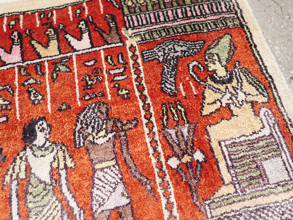 Vintage Persian Quom Pictorial Throw Rug, No.32102 - Galerie Shabab